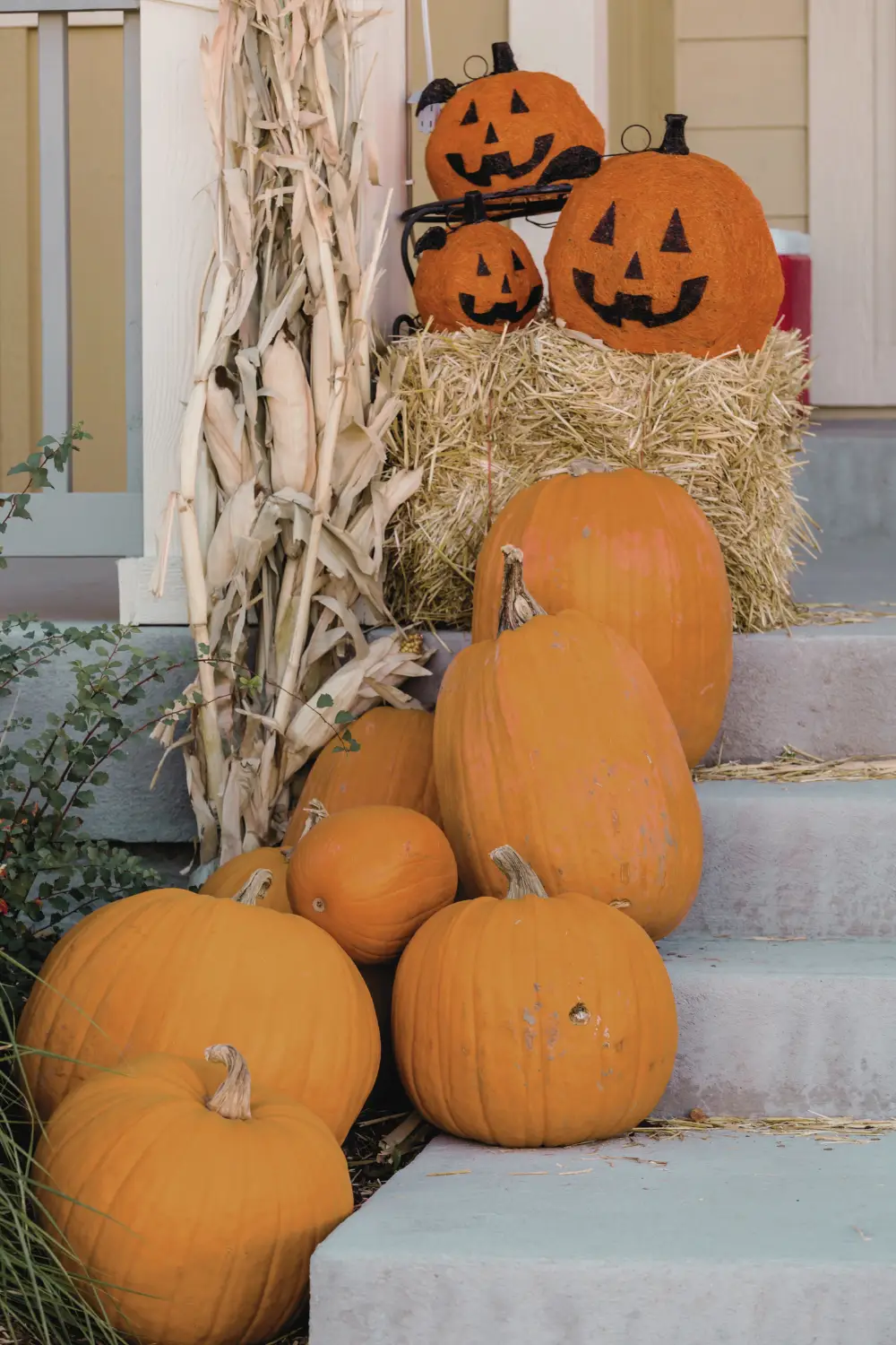 halloween front door decor pumpkins